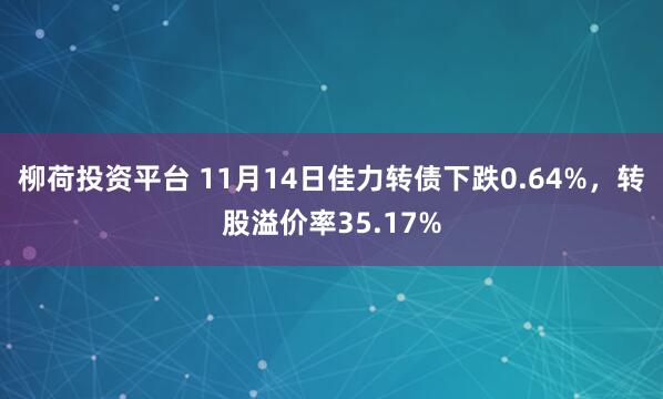 柳荷投资平台 11月14日佳力转债下跌0.64%，转股溢价率35.17%